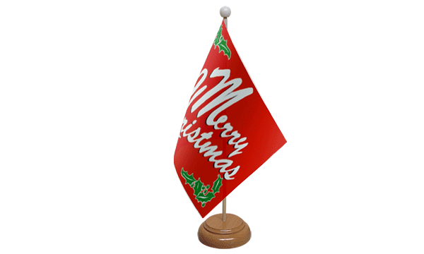 Merry Christmas Red Small Flag with Wooden Stand